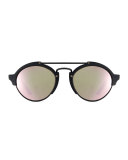 Milan II Mirrored Round Sunglasses, Black/Pink