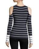 Harbor Master Cold-Shoulder Striped Top, Blue/White