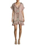 Dahlia Printed Ruffle Mini Dress, Multicolor Pattern