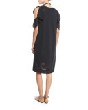 Paillette Ruffled Cold-Shoulder Dress, Dark Gray
