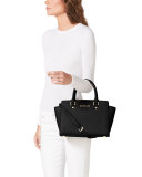Selma Medium Top-Zip Satchel Bag, Black