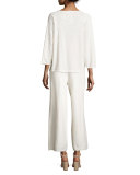 Wide-Leg Knit Easy Pants, Ivory