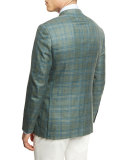 Plaid Three-Button Sport Coat, Lime