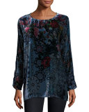 Glen Dolman-Sleeve Floral-Print Velvet Tunic