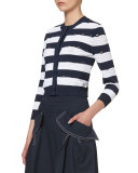 Nautical-Stripe 3/4-Sleeve Cardigan, Navy/White