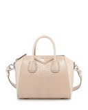 Antigona Shiny Python Small Satchel Bag, Nude