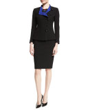 Asymmetric Button-Front Ottoman Jacket, Black