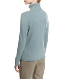 Long-Sleeve Cashmere Turtleneck w/ Drop-Needle Hem, Storm