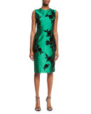 Sleeveless Embroidered Cocktail Dress, Emerald
