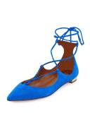 Christy Suede Lace-Up Pointed-Toe Flat, Mondrian Blue