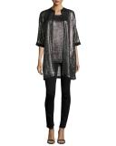 Metallic Net Jersey Scoop-Neck Tank, Pewter