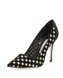 Fortuni Velvet Check 105mm Pump, Black/Gold
