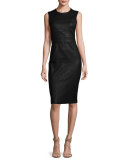Sleeveless Leather Sheath Dress, Black