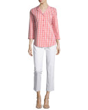 Analeigh 3/4-Sleeve Hampton Check Blouse