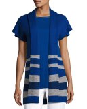Textured Inlay Knit Shawl-Collar Jacket, Cobalt