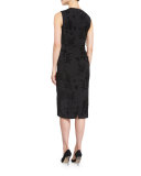 Sleeveless Brocade Sheath Dress, Black