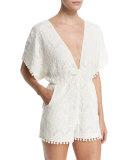 La Paz Tie-Back Lace Romper, Moonlight White 