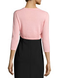 3/4-Sleeve Open-Front Bolero Cardigan, Peach