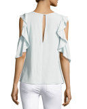Monsoon Cold-Shoulder Ruffle Top, Light Blue