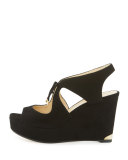 Nayeem Suede Tie Wedge Sandal, Black