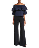 Aubree Side-Slit Wide-Leg Pants, Black