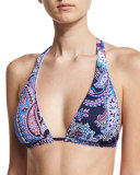 Paisley Leave Reversible Halter Swim Top, White
