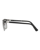 Square Half-Rim Metal Sunglasses, Matte Black/Gunmetal