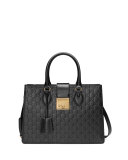 Padlock Small Guccissima Top-Handle Tote Bag, Black