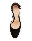 Suede d'Orsay Ankle-Wrap Pump, Black