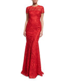 Short-Sleeve Lace Mermaid Gown