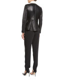 Leather Peplum Jacket w/ Contrast Whipstitching, Black