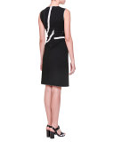 Asymmetric Sunburst-Inset Dress, Black/Mist/Gray