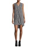 Sleeveless Striped Ruffle-Trim Shift Dress, Ivory/Midnight