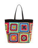 Crochet Patchwork Tote Bag, Multi