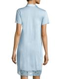 Airy Blooms Lace-Trim Sleepshirt, Light Blue