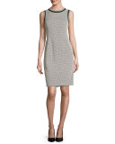 Sleeveless Patterned Sheath Dress w/ Jacket, Ivory/Black