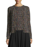 Tweed Jewel-Neck Cardigan, Multicolor
