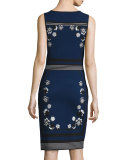 sleeveless knit intarsia sheath dress, new navy