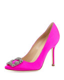Hangisi Crystal-Buckle Satin 105mm Pump, Fuchsia