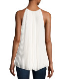 Nina Pleated Chiffon Tie-Front Top, Ivory