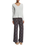Floral Tile Wide-Leg Trousers, Midnight/Multicolor