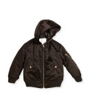 Avonshire Hooded Satin Bomber Jacket, Black, Size 4Y-14Y