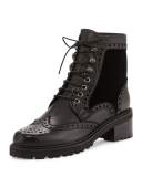 Brogen Leather & Velvet Hiker Boot, Black