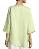 3/4-Sleeve Angled-Hem Caftan Top, Lime