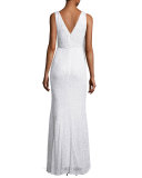 Xandra Hand-Embellished V-Neck Gown, Ivory