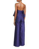 Mallory Strapless Satin Twill Jumpsuit, Navy