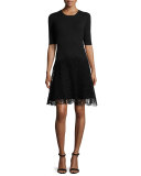 Half-Sleeve Combo Sheath Dress, Black