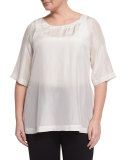 Beat 3/4-Sleeve Japonette Silk Top, Plus Size