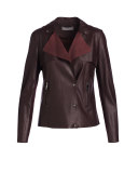 Asymmetric Cropped Leather Trench Jacket, Raisin