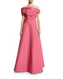 Embellished Off-The-Shoulder Gown, Magenta